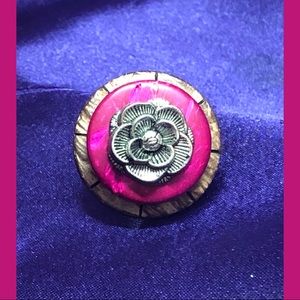 Adjustable vintage ring,rose,pink,wood